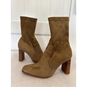 Zara Brown/Tan Leather Zippered Ankle Boots with 3.5" Heel in Size 6.5 US & 37